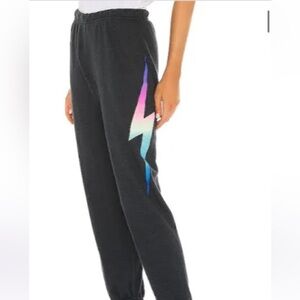 Aviator Nation Black Sweatpants with Multicolor Lightning Bolt
